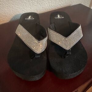 NWOT Corkys Black Sandals with Sparkling Silver Straps